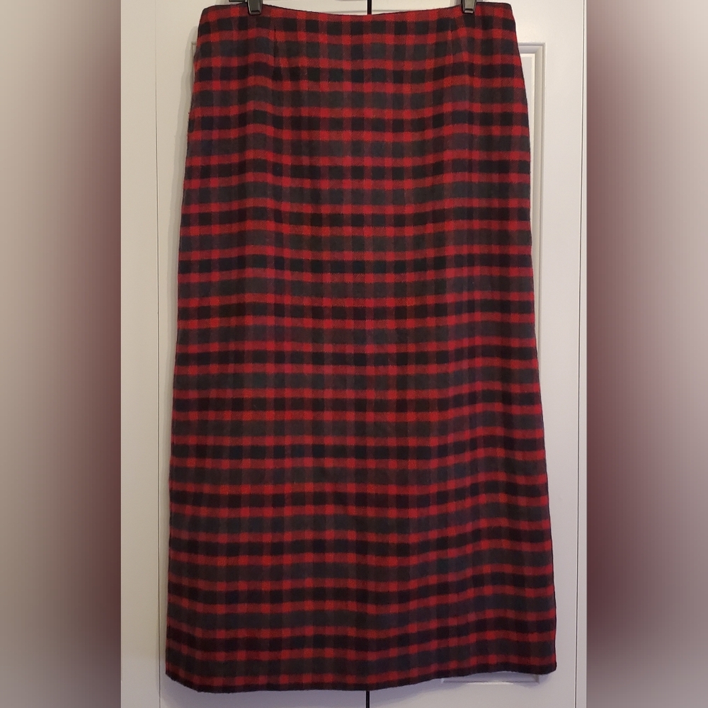 Vintage Nine & Company Black And Red Buffalo Check Plaid Wool Blend Skirt Sz 14